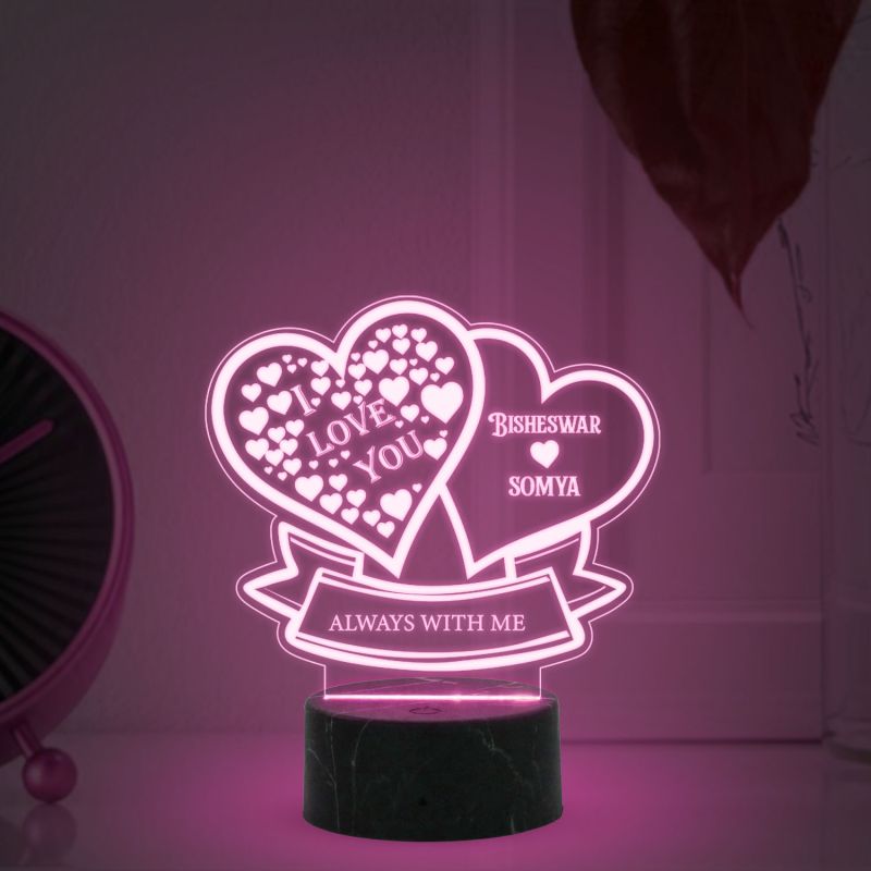 Personalized Couple Name I Love You heart Design Night Lamp with Multicolored Light Customized with Name Gift for Loveable Person